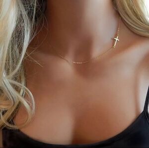 Stainless Steel Slanted Cross Choker Necklace Gold Plated Womens Fashion Jewelry